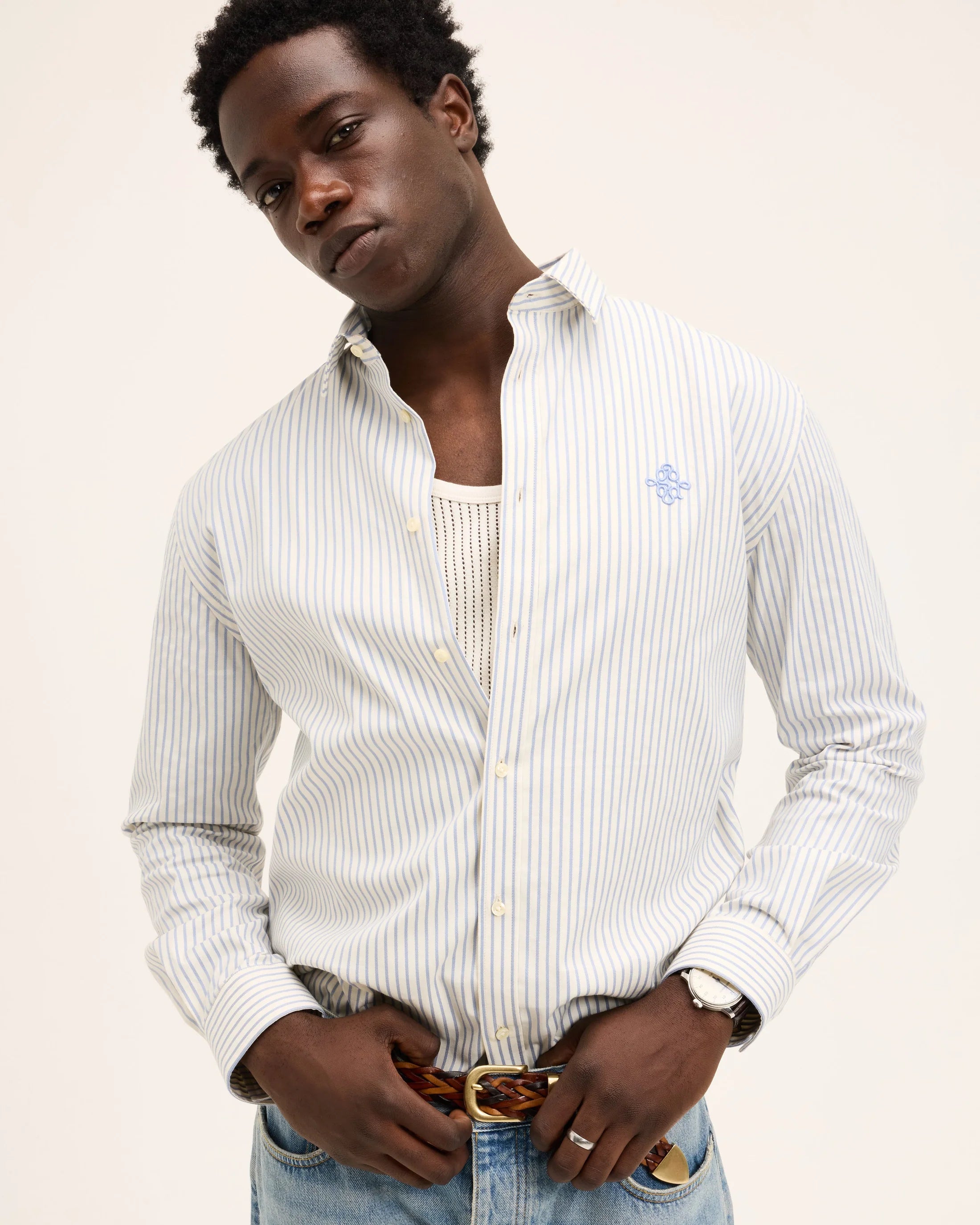 GOOD PEOPLE Seinfield Striped Cotton Shirt Light Blue