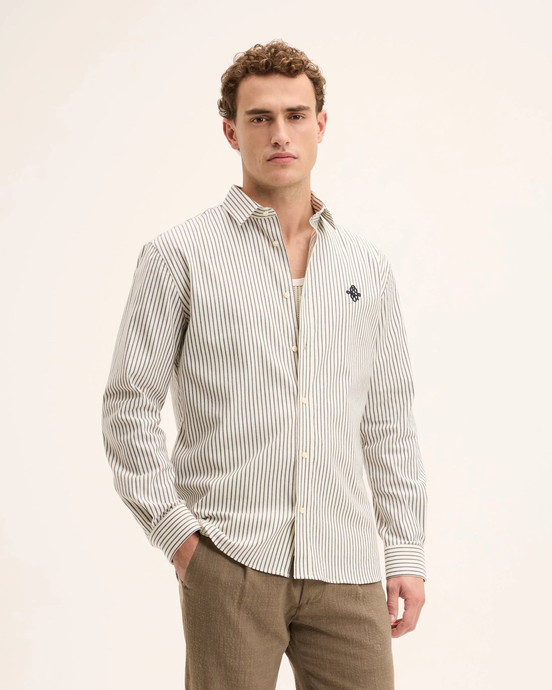 GOOD PEOPLE Seinfield Striped Cotton Shirt Navy