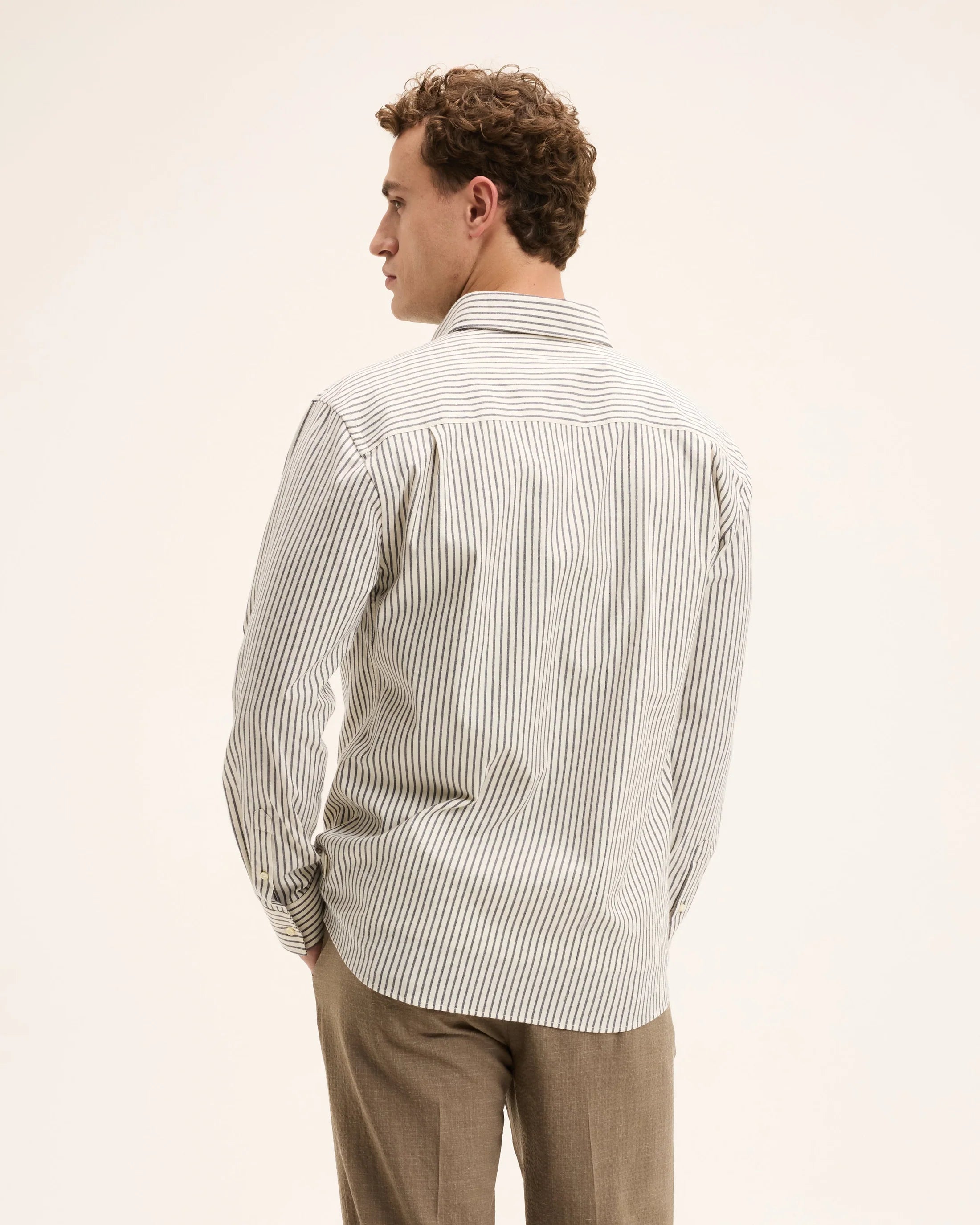 GOOD PEOPLE Seinfield Striped Cotton Shirt Navy