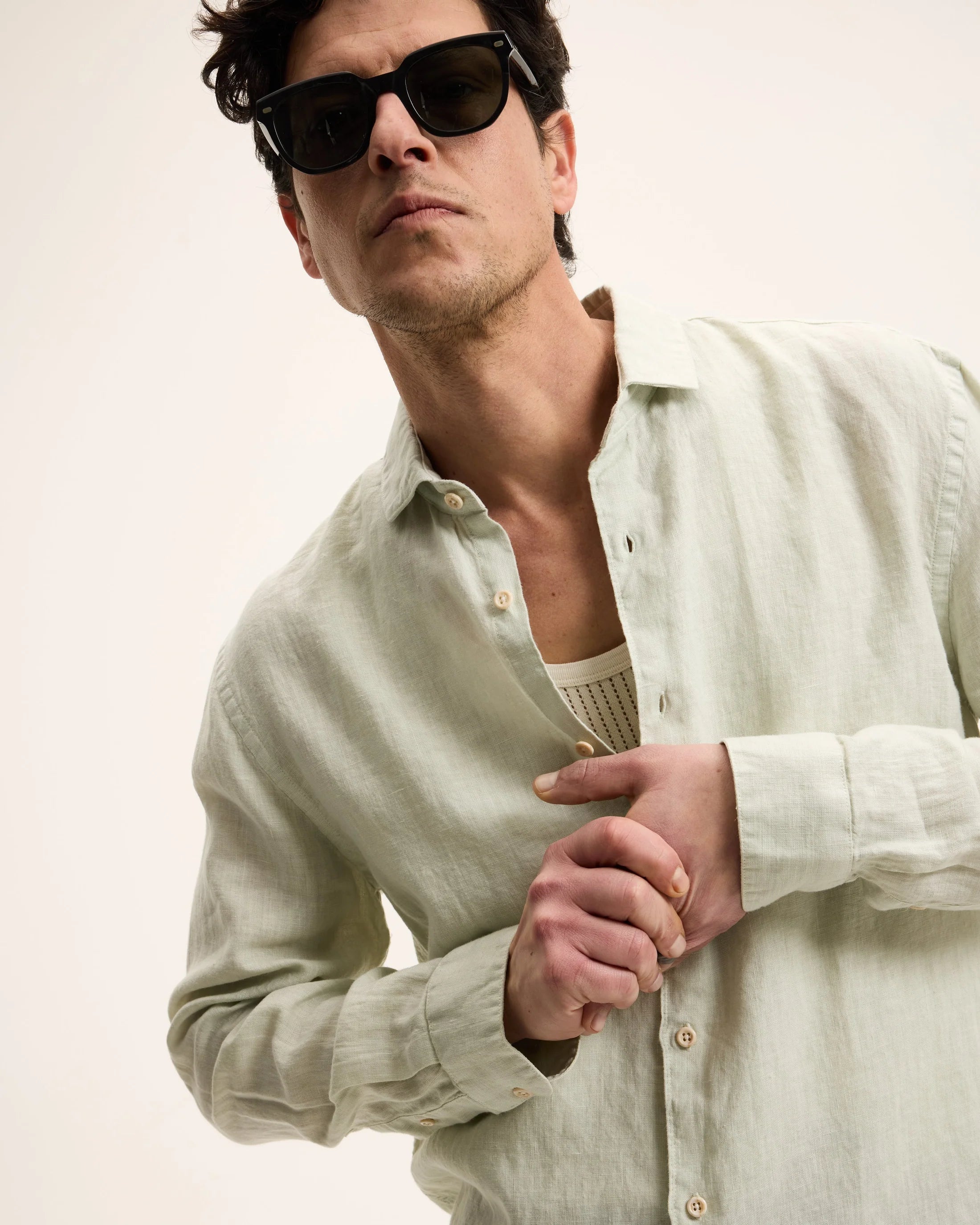 GOOD PEOPLE Soho Linen Garment Dye Shirt Mint Green