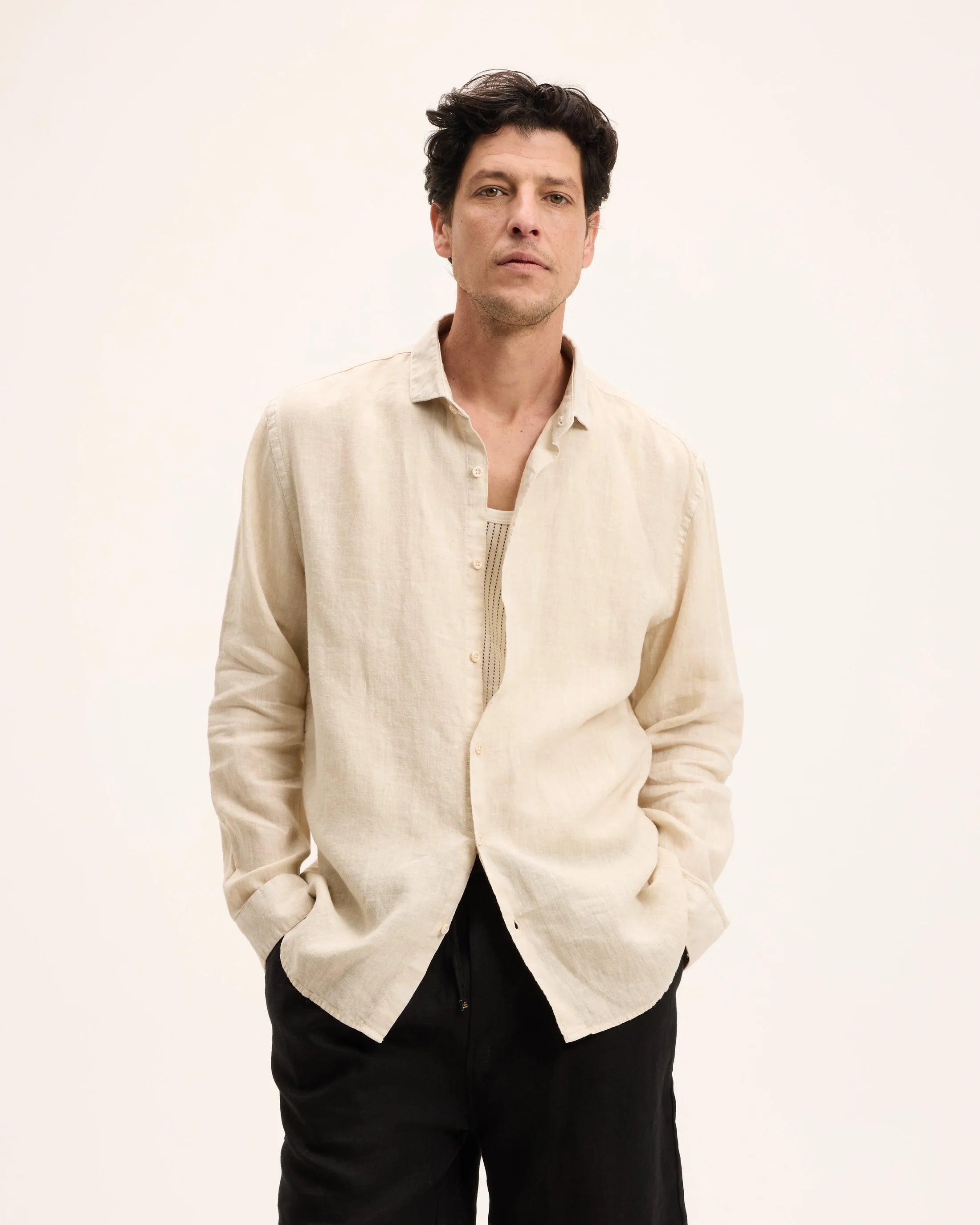 GOOD PEOPLE Soho Linen Garment Dye Shirt Sand