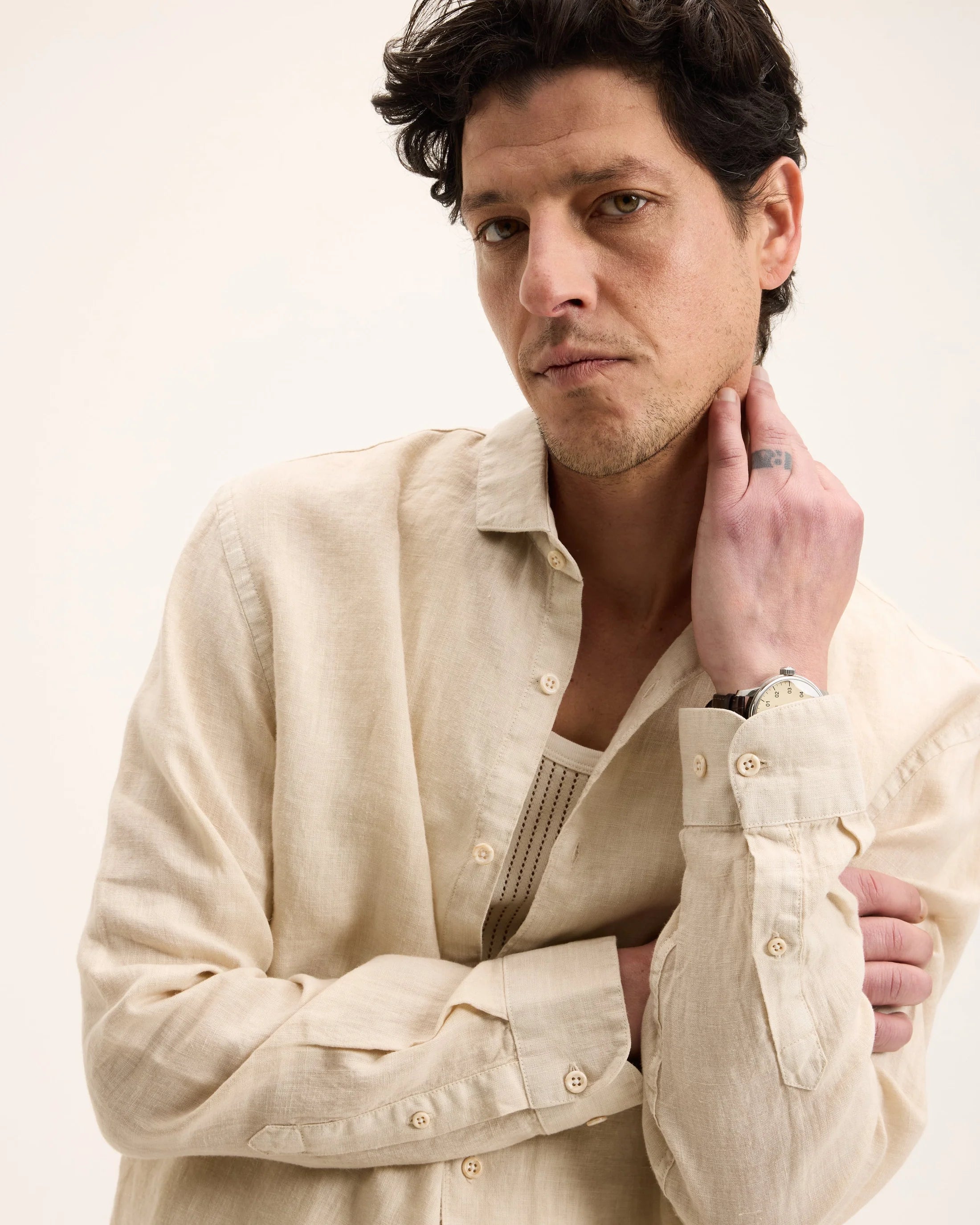 GOOD PEOPLE Soho Linen Garment Dye Shirt Sand