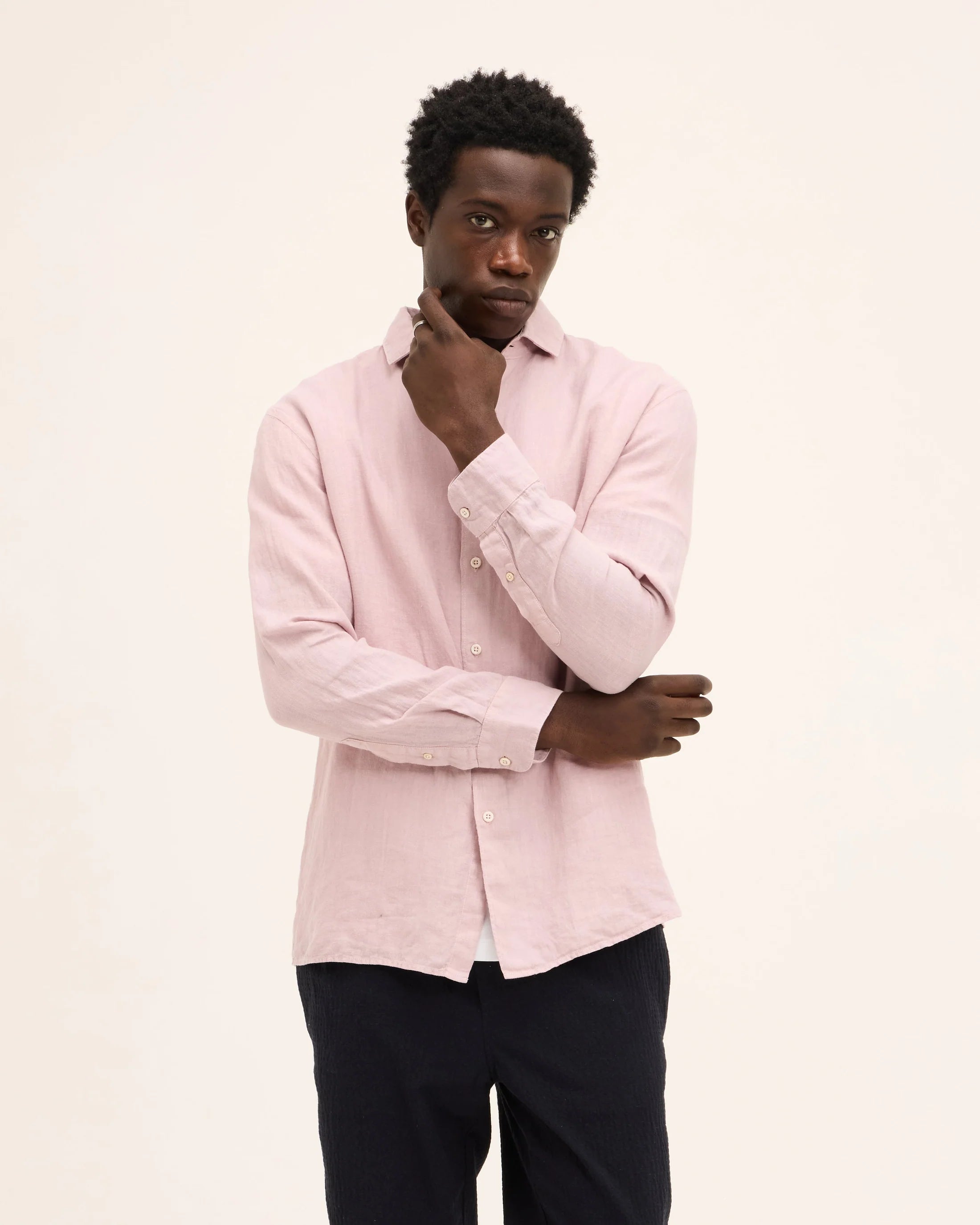 GOOD PEOPLE Soho Linen Garment Dye Shirt Soft Mauve