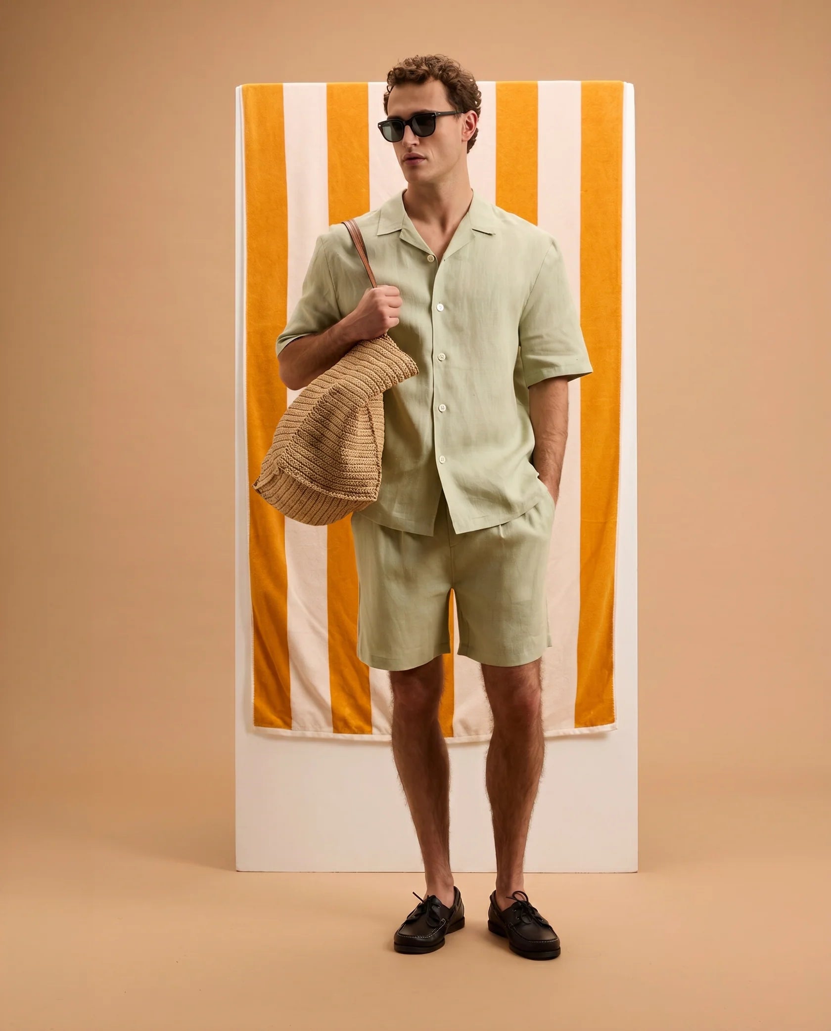 GOODPEOPLE SOOF SHORT SLEEVED LINEN SHIRT Forest Green