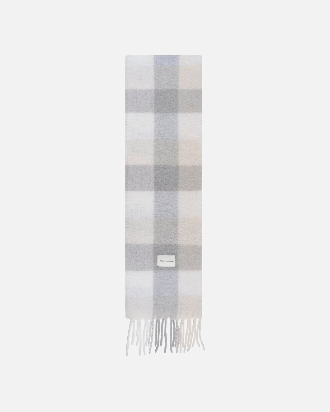 THE GOOD PEOPLE WOOL CHECK SCARF   Beige Grey Melange