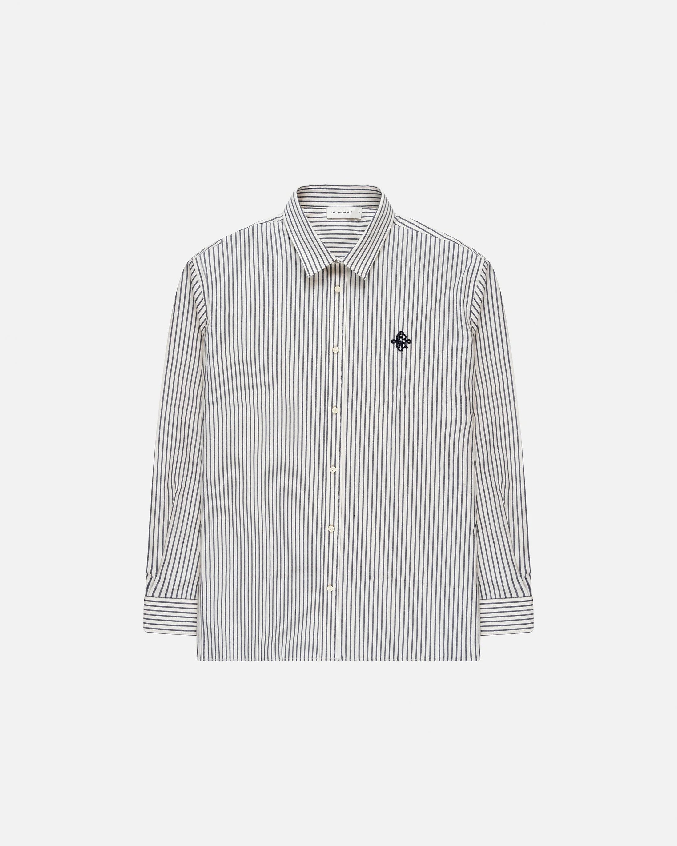GOOD PEOPLE Seinfield Striped Cotton Shirt Navy