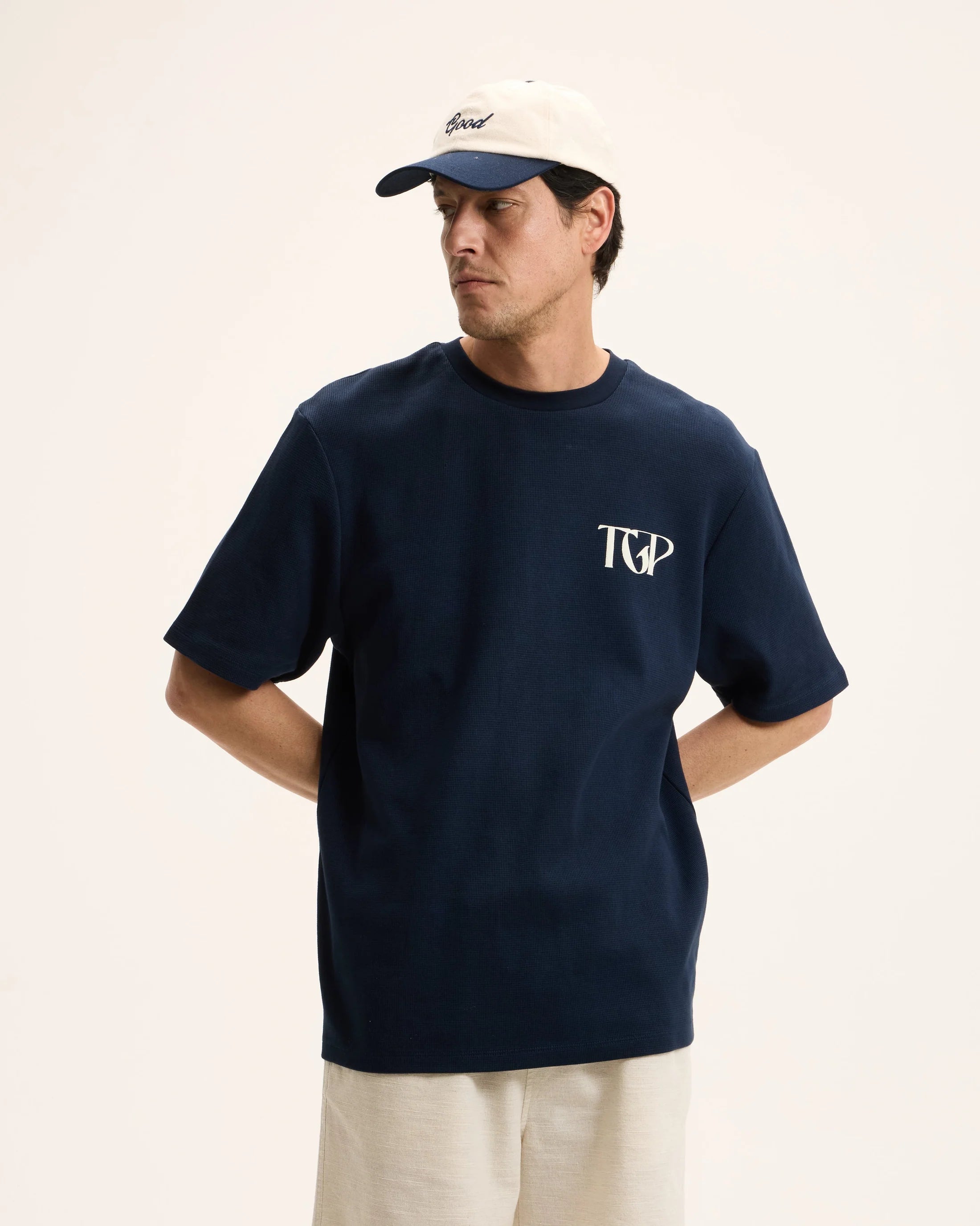 GOOD PEOPLE Ton Pique Artwork Tee Navy