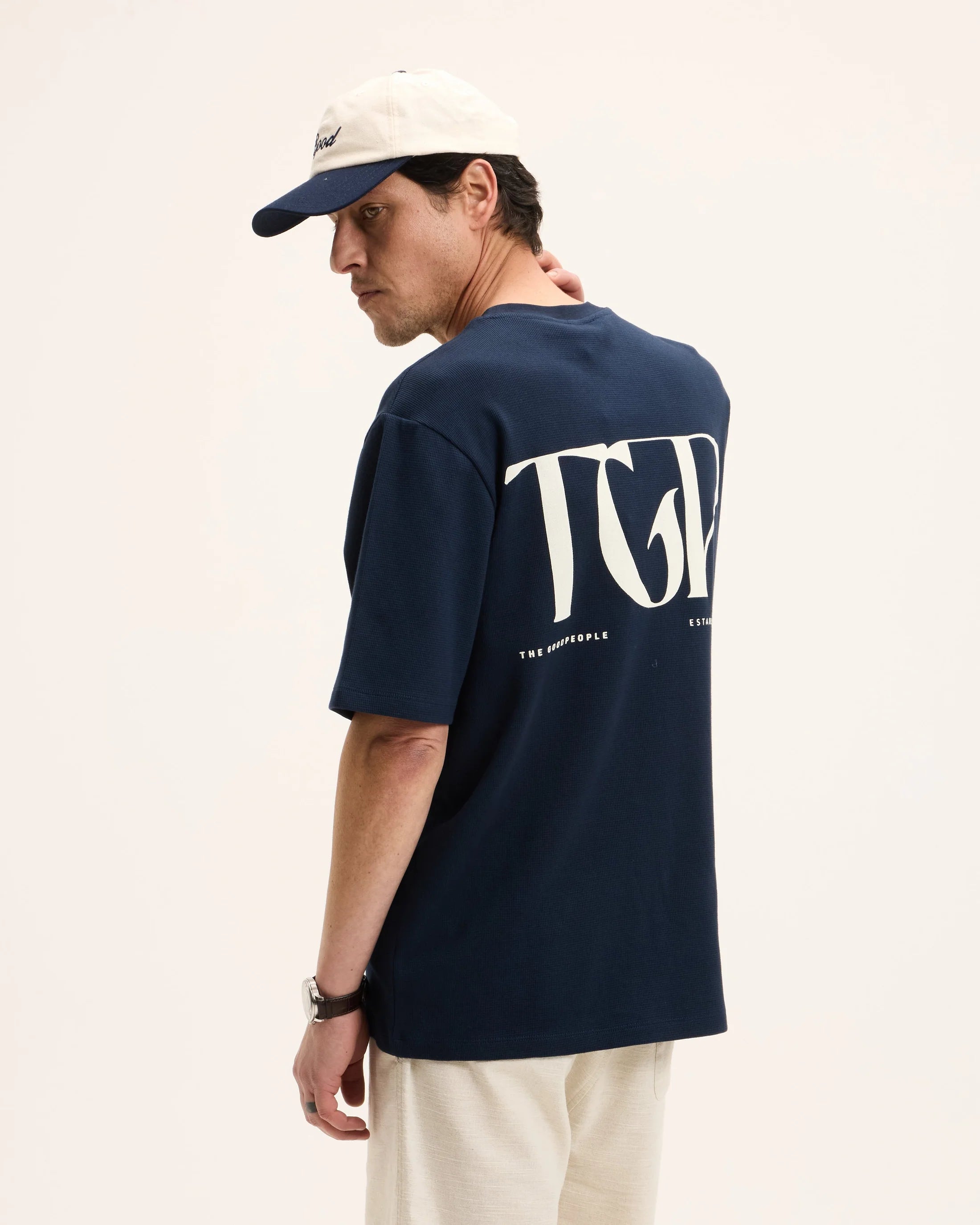 GOOD PEOPLE Ton Pique Artwork Tee Navy