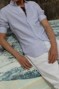 VAN HARPER Organic Cotton Button-down Oxford Shirt - Navy Stripes