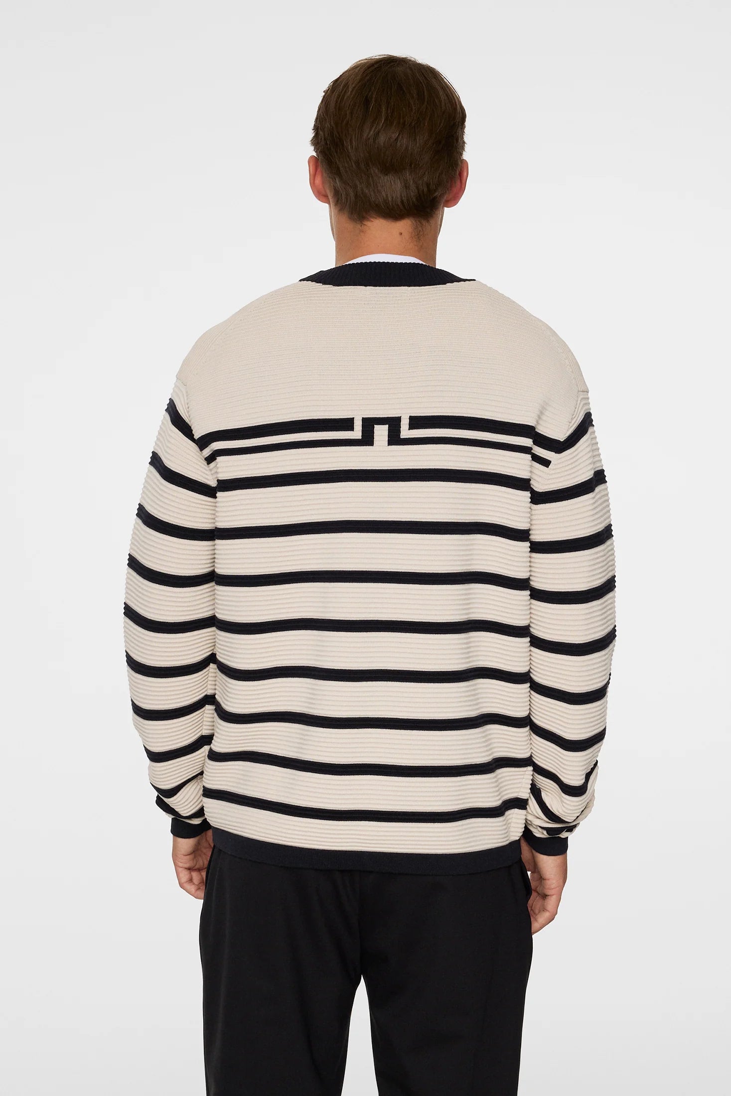 J.LINDEBERG Sawyer Stripe Crew Neck Moonbeam