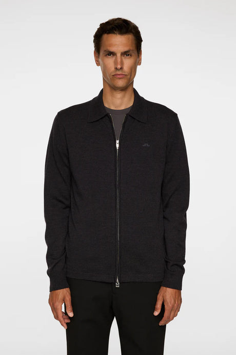 J.LINDEBERG KALEB MERINO ZIP CARDIGAN | DARK GREY MELANGE