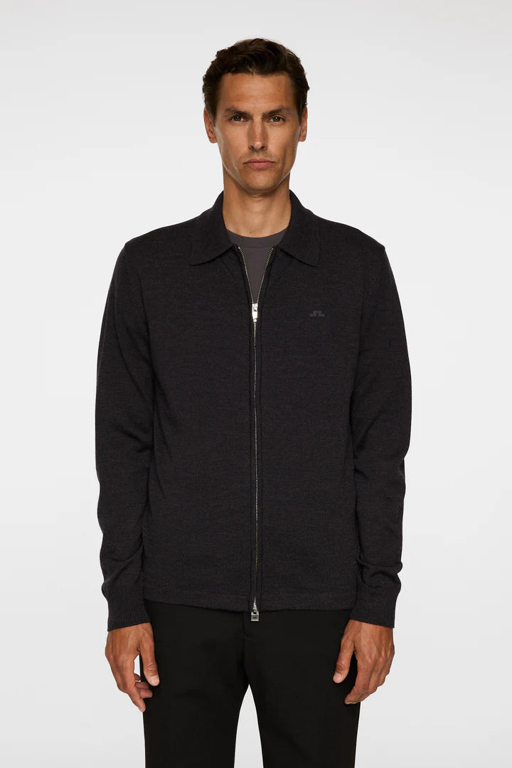 J.LINDEBERG KALEB MERINO ZIP CARDIGAN | DARK GREY MELANGE