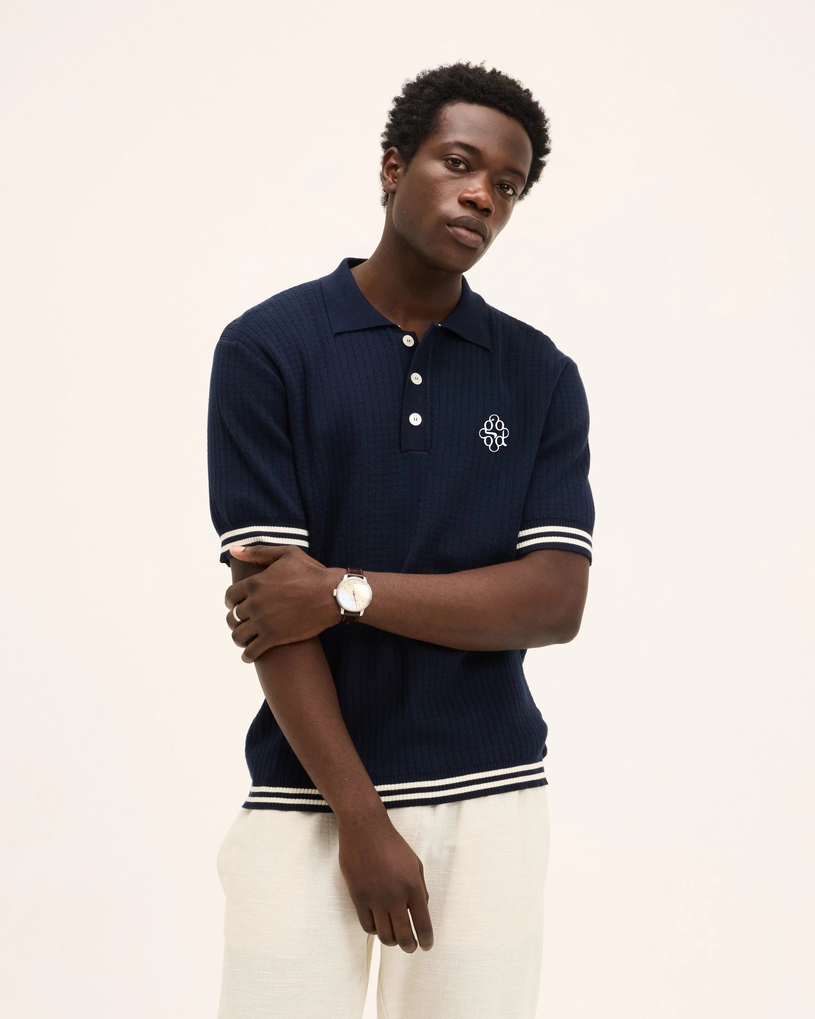 GOOD PEOPLE Pioneer Polo Navy White