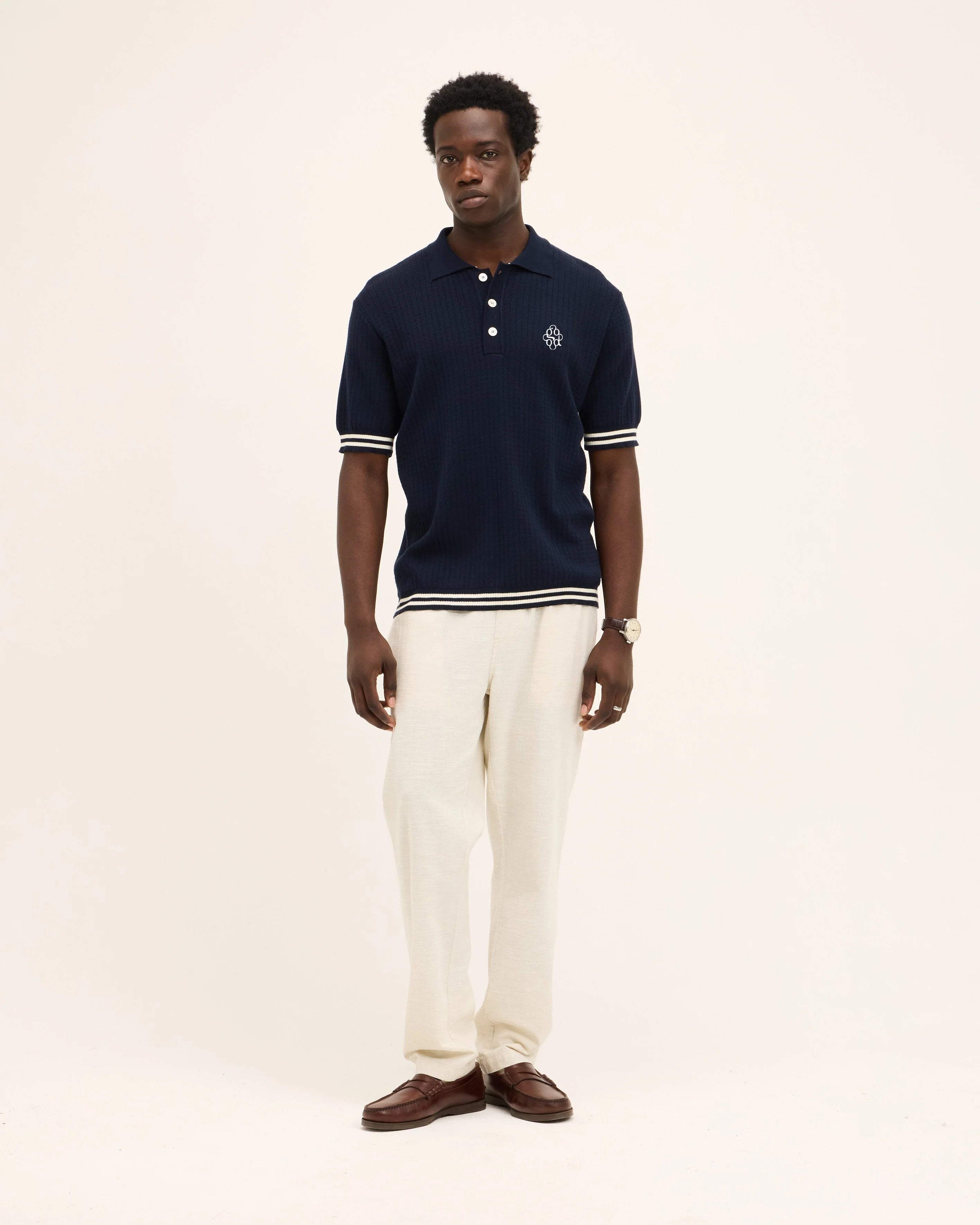 GOOD PEOPLE Pioneer Polo Navy White