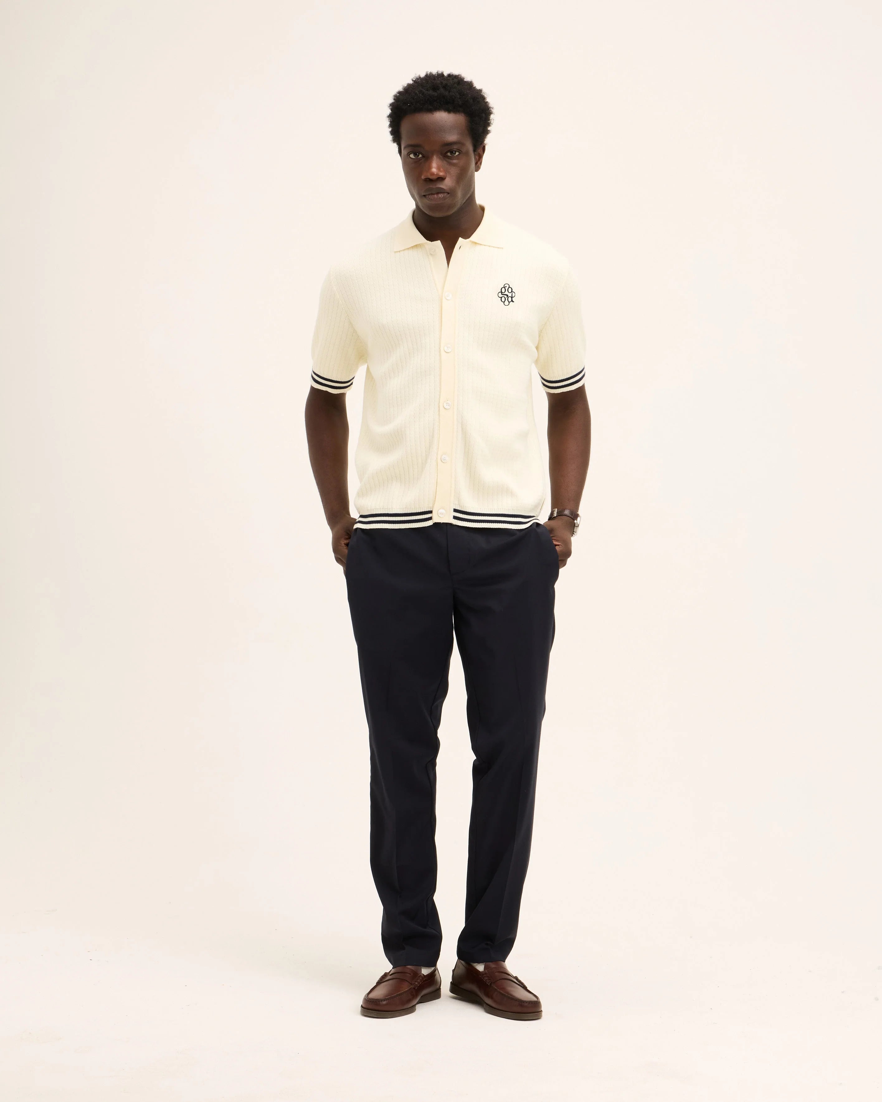 GOOD PEOPLE Pshirt Knitted Polo Off White