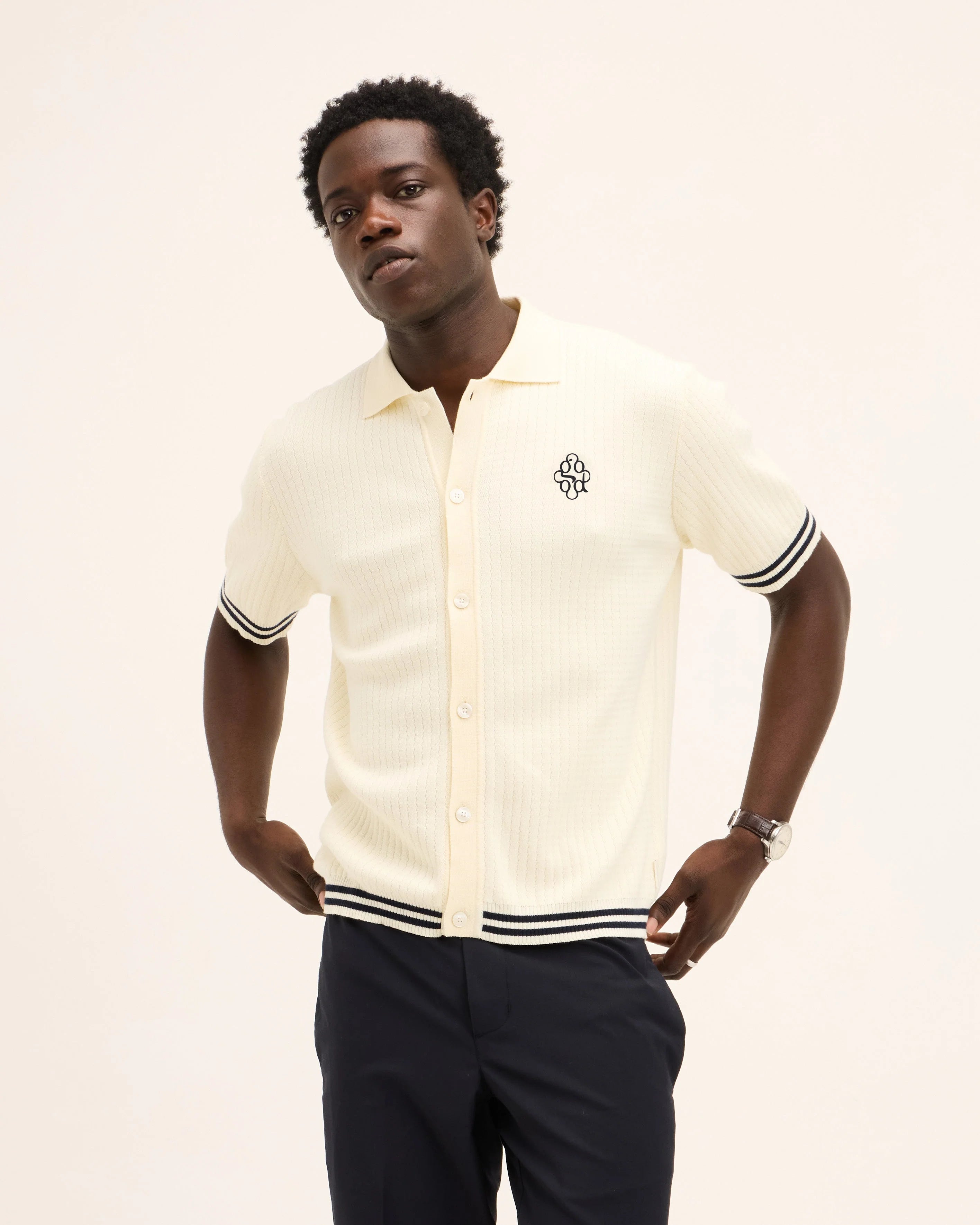 GOOD PEOPLE Pshirt Knitted Polo Off White