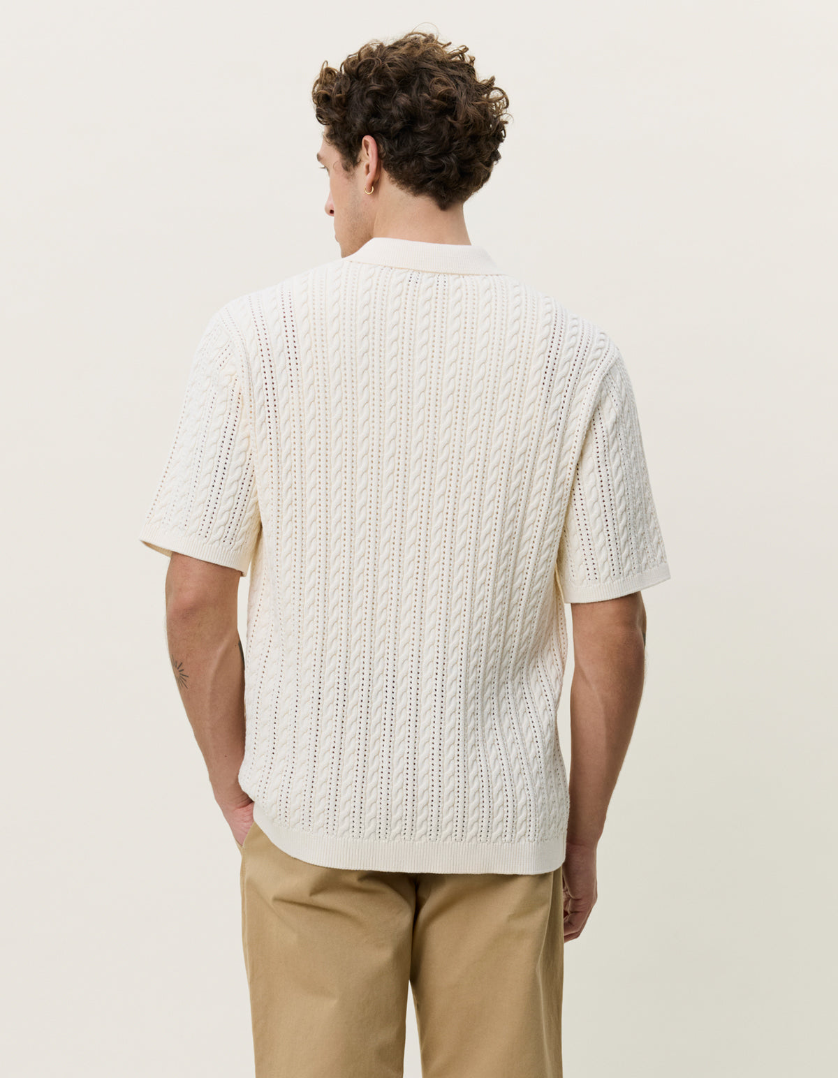 LES DEUX CABLE KNITTED SS SHIRT  Eggnog White