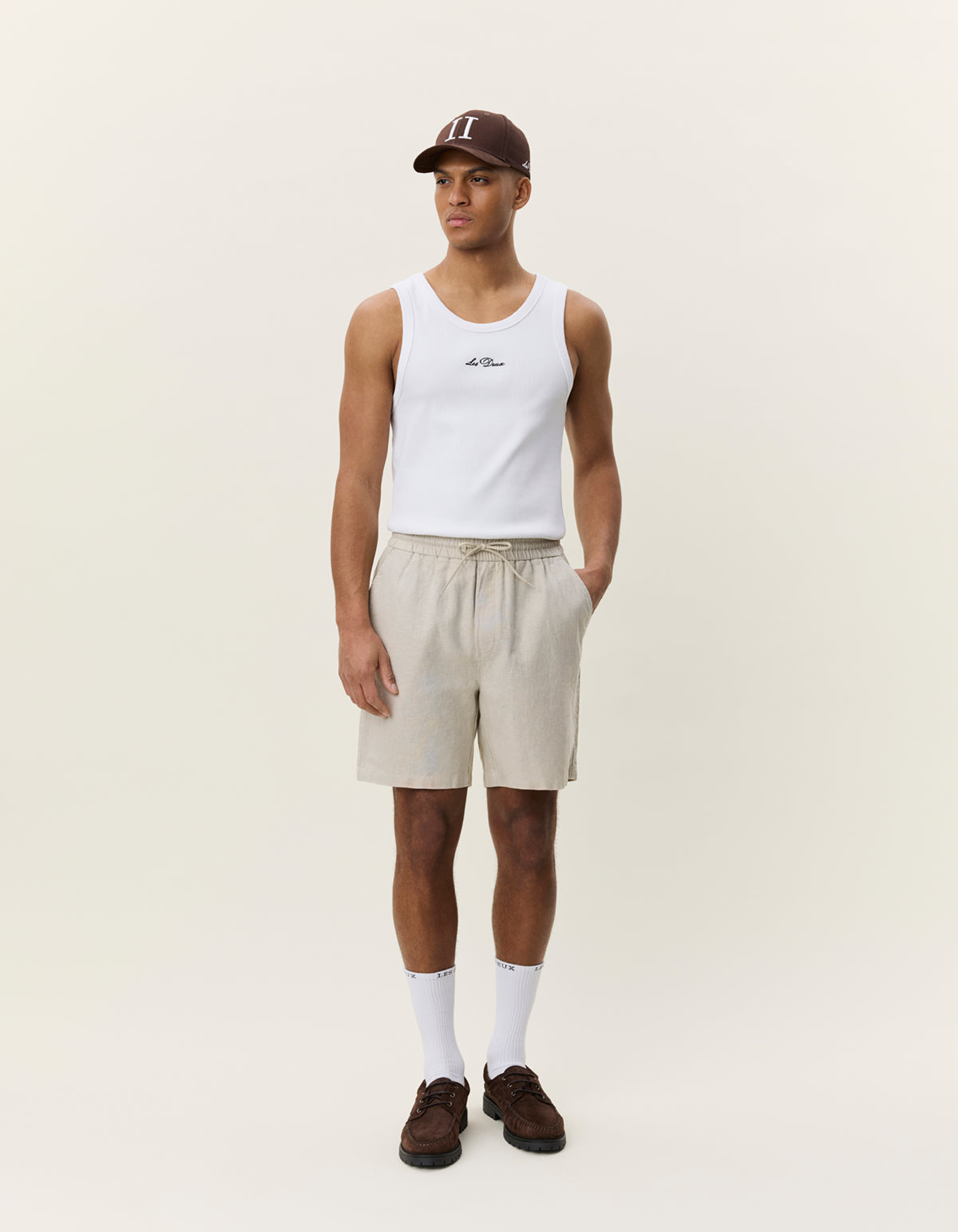 LES DEUX DRAWSTRING LINEN SHORTS Light Sand